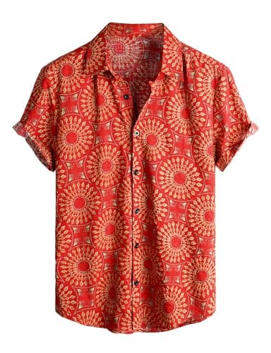 VATPAVE Mens Casual Hawaiian Floral Shirts Short Sleeve Button Down Tropical Shirts Beach Summer Shirts X-Large Red Green