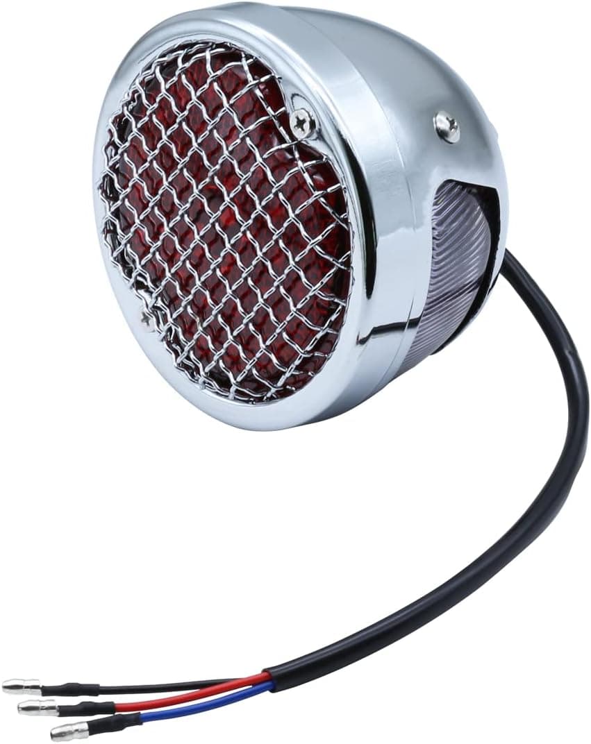 FATECIM Round Motorcycle LED Tail Light with Red Lens and Grille for Harley, Honda, Yamaha, Suzuki, Kawasaki