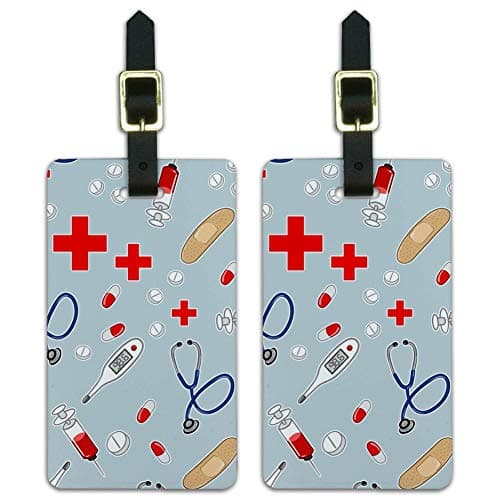 Nurse Doctor Pattern Healthcare Luggage ID Tags Cards Set of 2