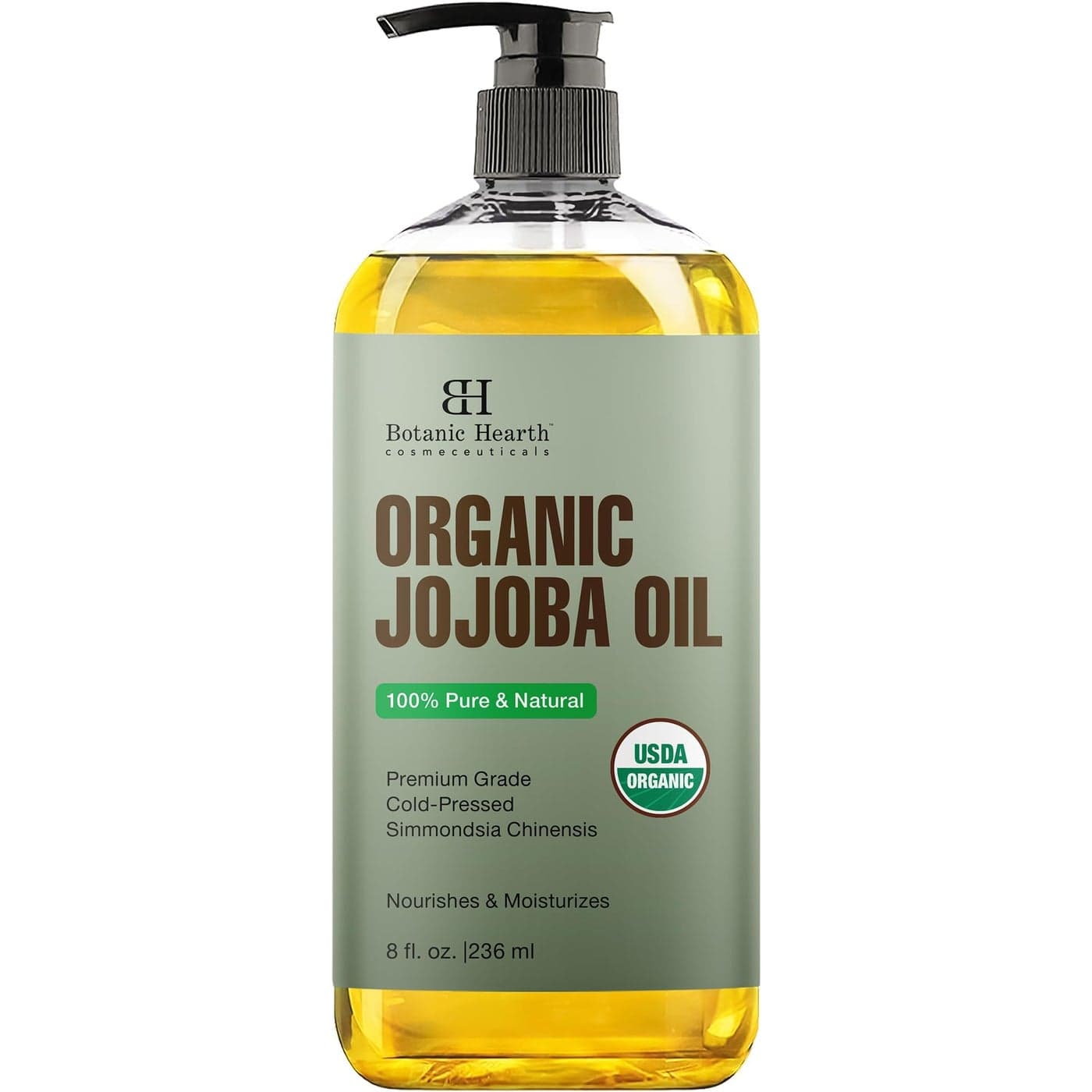 Botanic Hearth Organic Jojoba Oil (8 fl oz) | 100% Pure Cold Pressed & Hexane Free | Ideal for Skin, Hair & Nails