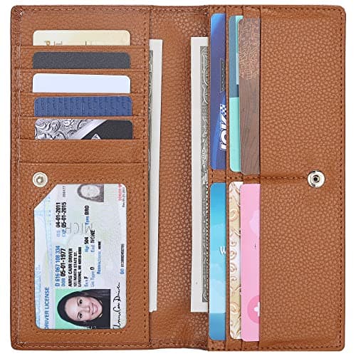 Lavemi Ultra Slim Thin Leather Women Wallet RFID Blocking Credit Card Holder Bifold Long Ladies Billfold (Brown)