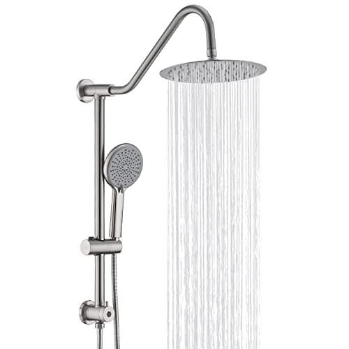 UCLIMAA 10 Inch Rain Shower Head with Handheld System, 24" Drill-free Slider Bar with Low 3-Way Diverter for Easy Reach, 4 Setting Handheld Spray with 5Ft Stainless Steel Hose - Brushed Nickel