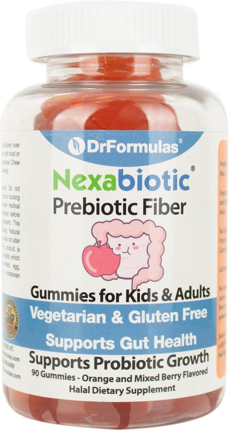 DrFormulas Nexabiotic Prebiotic Fiber Gummies Supplement for Kids Constipation Relief Adults Kids Stool Softener for Healthy Digestion Halal Vegetarian Gluten Free 30Day Chewable Supply