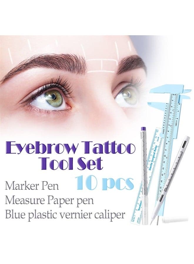 10 Pcs Eyebrow tools set 2 Eyebrow Measuring Ruler 4 Microblading White Skin Marker Pen 4 Paper Ruler White Skin Marker Eyebrow Permanent Makeup Position Mapping Mark Tools for Artists Eyebrow Skin
