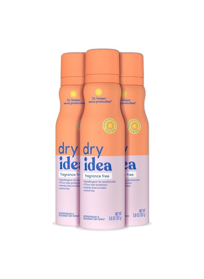 Dry Spray Deodorant & Antiperspirant | 2X Longer Sweat Protection | 72-Hour Odor Protection | Fragrance-Free & Hypoallergenic for Sensitive Skin, 3.8 oz. (3-Pack)