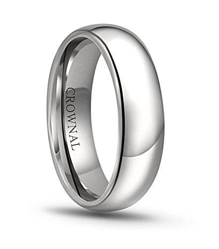 CROWNAL 1mm 2mm 3mm 4mm 5mm 6mm 7mm 8mm Tungsten White/Yellow Gold/Rose Gold Plated Wedding Band Ring Men Women Plain Dome Polished Comfort Fit Size 3 to 17(White 6mm,14)