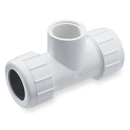 NDS CPT-2000-T PVC Compression Tee, Pipe Connection, Compression Fitting, IPS Slip Tee, IPS UC X 2-Inch UC X 2-Inch FPT, White