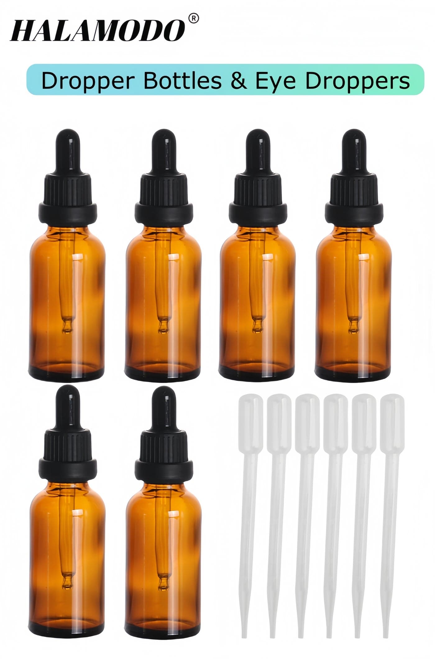 6 Pack, 30ml Dropper Bottles with 6 Eye Droppers Essential Oils Bottles for Personal Care, Thick Dark Amber Glass Tincture Leakproof Bottle