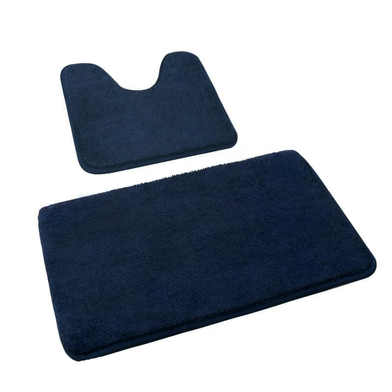 Rururug 2Piece Bathroom Rug Set Soft Microfibre Bathroom Mat and Toilet Rug with CutOut NonSlip Bath Mat Washable Navy Blue 50 x 80 cm 50 x 40 cm