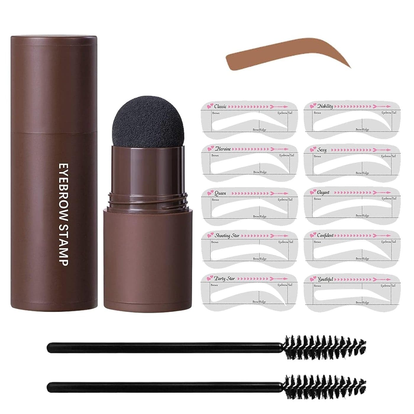 EyeBrow Stamp Stencil Kit Waterproof Brow Stamp Shaping Kit Eyebrow Definer Eyebrow Filling Powder Stamp Women Makeup Tools with 10 Reusable Eyebrow Stencils 2 Eyebrow Brushes Light Brown