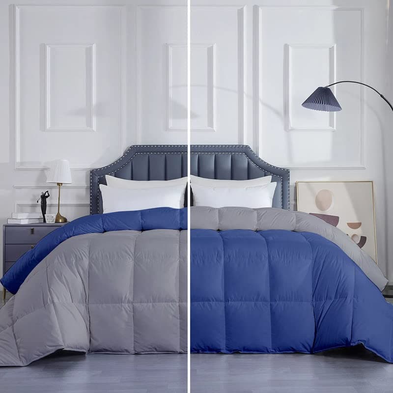 Razzai 300 GSM Reversible Winter Blanket for Single Bed (60" x 90" Inches/152cm x 228cm) - Single Bed Comforters|Silver/Medium Blue