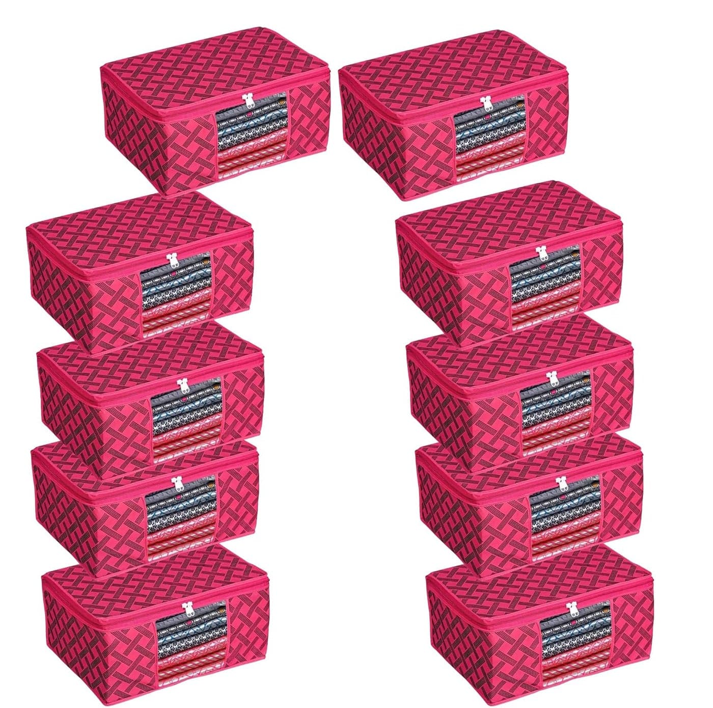 ANKIT INTERNATIONAL Saree Cover BagRed Check Printed Clothes Storage OrganizerSaree Covers For StoragePack of 10