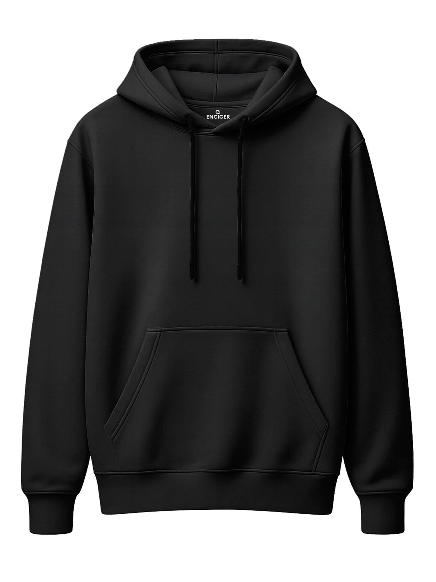 ENCIGER Men’s Solid Hoodie | 100% Cotton Fleece Warm Sweatshirt with Kangaroo Pocket & Adjustable Hood | Regular Fit Winter Wear for Men Black, M