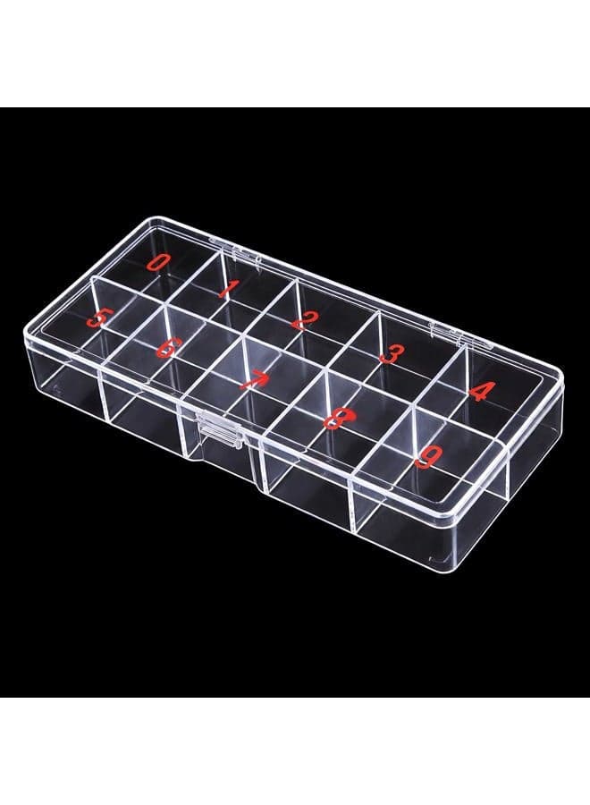 Medium Empty 10 Space Nail Art Tip Storage Box Case with # 1 to 10 (Hard Acrylic Clear Quality)