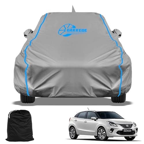 GARREGE Toyota Glanza Waterproof Car Body Cover with Mirror and Anteena Packets 150 GSM Grey Fabric with Piping Style All Weather Protection Cover for Car