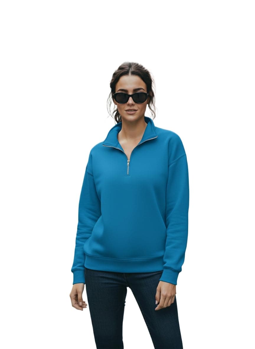 Mack Jonney Women’s Fleece Half-Zip Blue Color High Neck Sweatshirt | Warm & Stylish Winter Wear -JM.4393
