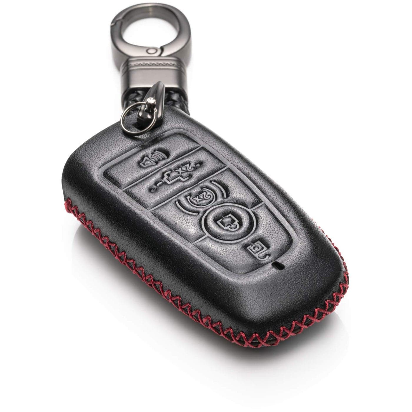 Vitodeco Leather Smart Key Fob Case Cover Protector Compatible with Ford 2018 2026 Models 5Button BlackRed
