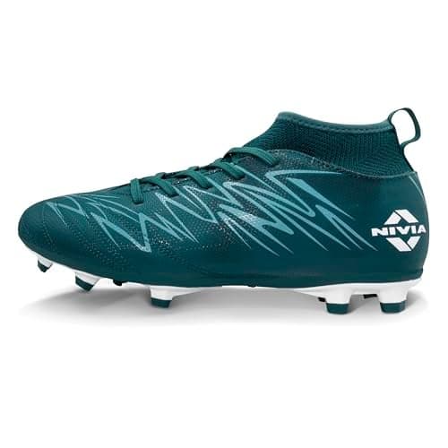 Nivia Encounter Pro 11 Football Stud for Men, Synthetic Leather Upper with Double Color TPU Sole, Ideal for Hard and Grassy Surfaces, Arabian Green, UK03