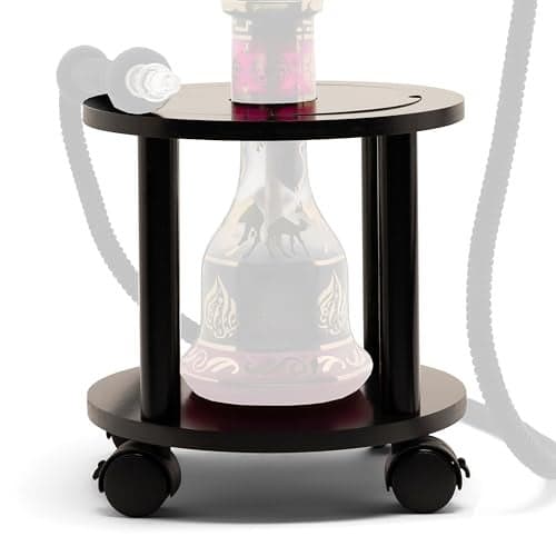 HOOKAH STANDS Bamboo, Anti-Tip Design to Protect Hookah from Falling, Wooden Table with Wheels & Brakes, Secure Shisha Base, Prevents Carpet Burns, Nicotine-Free Product (30cm (Mini))