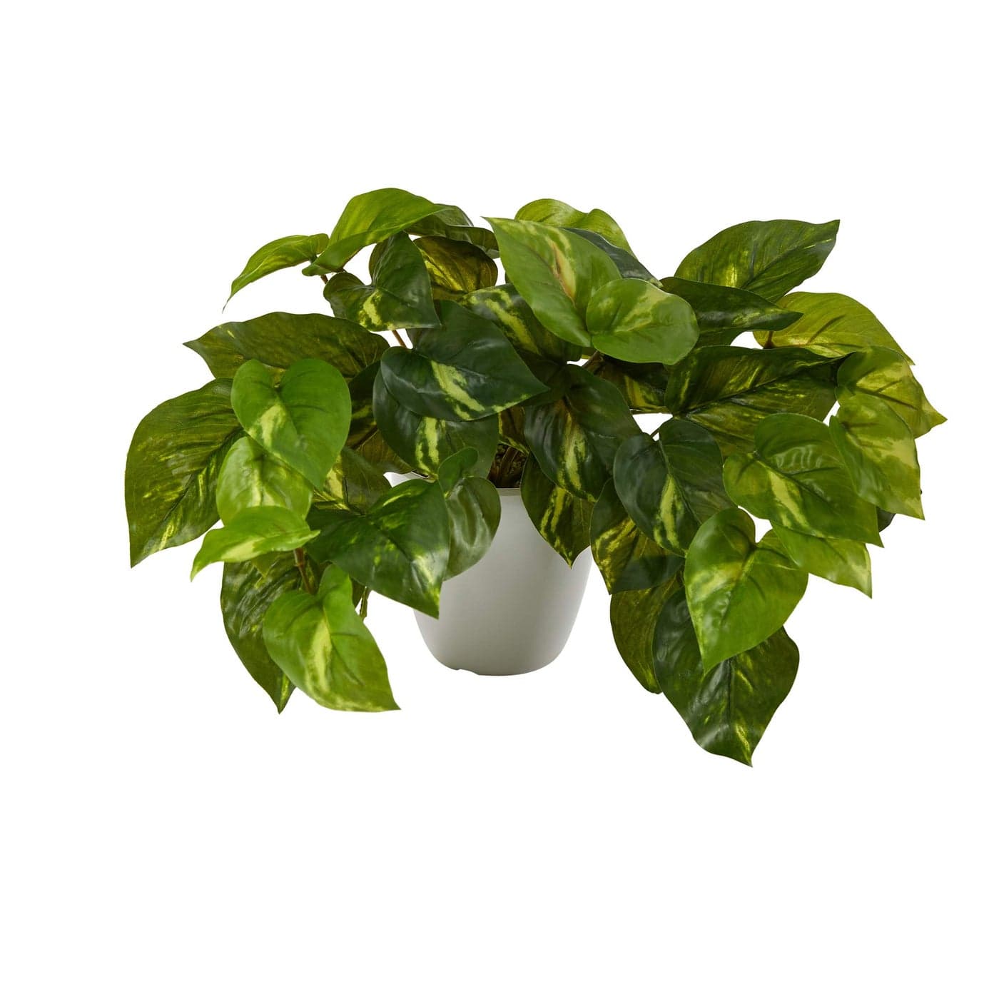 Nearly Natural 9in Pothos Artificial Plant in White Planter Real Touch