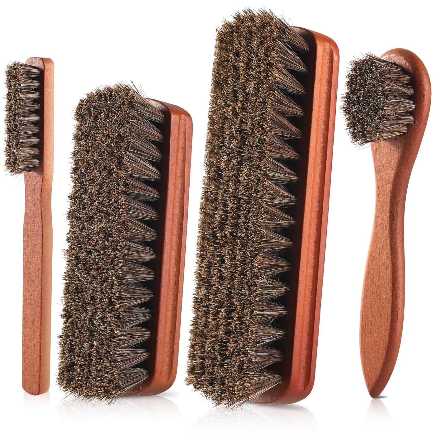 YEHFHSU 4 Pcs Shoe Brush Boot Brush Horse Hair Brush for Leather Shoe Polish Brush Professional Leather Shoe Care Brushes Horsehair Shoe Shine Brush Cleaning Brush Care Clean Dauber Applicators