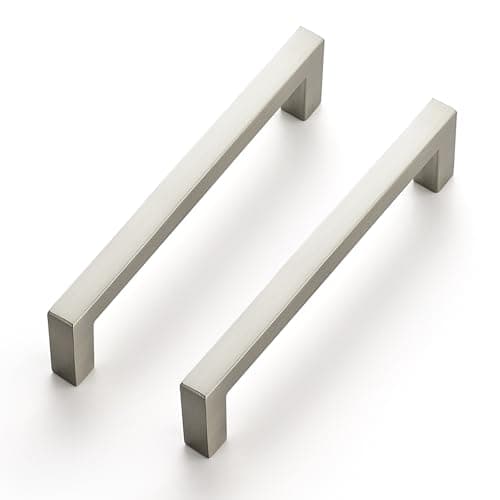Ravinte 30 Pack Solid 4 Inch Center to Center Slim Square Bar Drawer Handles - Cabinet Hardware Brushed Nickel Pulls for Kitchen and Drawers