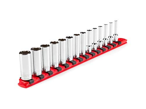 TEKTON 1/4 Inch Drive Deep 6-Point Socket Set with Rail, 14-Piece (4-15 mm) | SHD90113