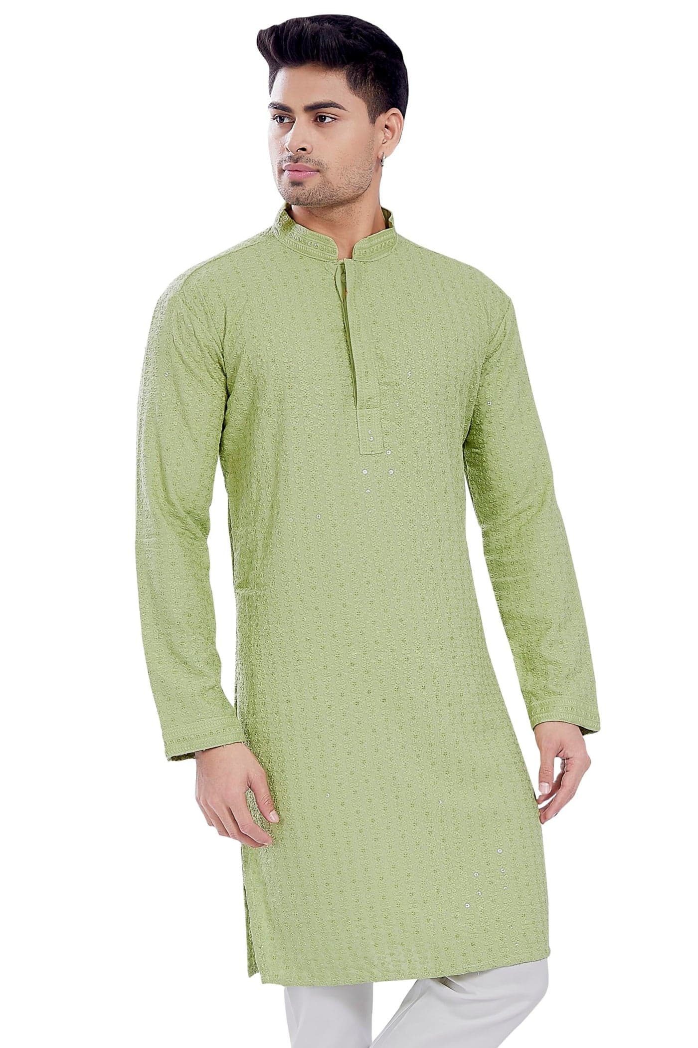 DIVISIVE Men's Sequince Embroidered Cotton Blend Only Slim Fit Kurta (DKRT516_XL_Pista)