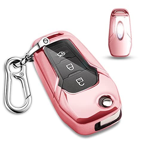 QBUC for Ford Key fob CoverCar Key Case Protector Compatible with 2015 2016 2017 2018 2019 Ford F150 F250Focus 3 Escort Kuga Everest Fiesta Mustang Edge MKV Fusion 2016 Ranger flip Remote KeyPink
