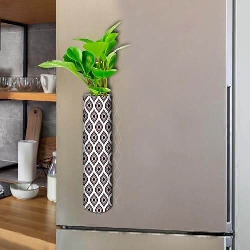 DecorTwist® Magnetic Planter for Fridge | Metal Hydroponic Plant Holder | Fridge Magnet Planter Pot Vase for Plants | Decorative Planter for Flowers & Money Plants Home Decor (White)