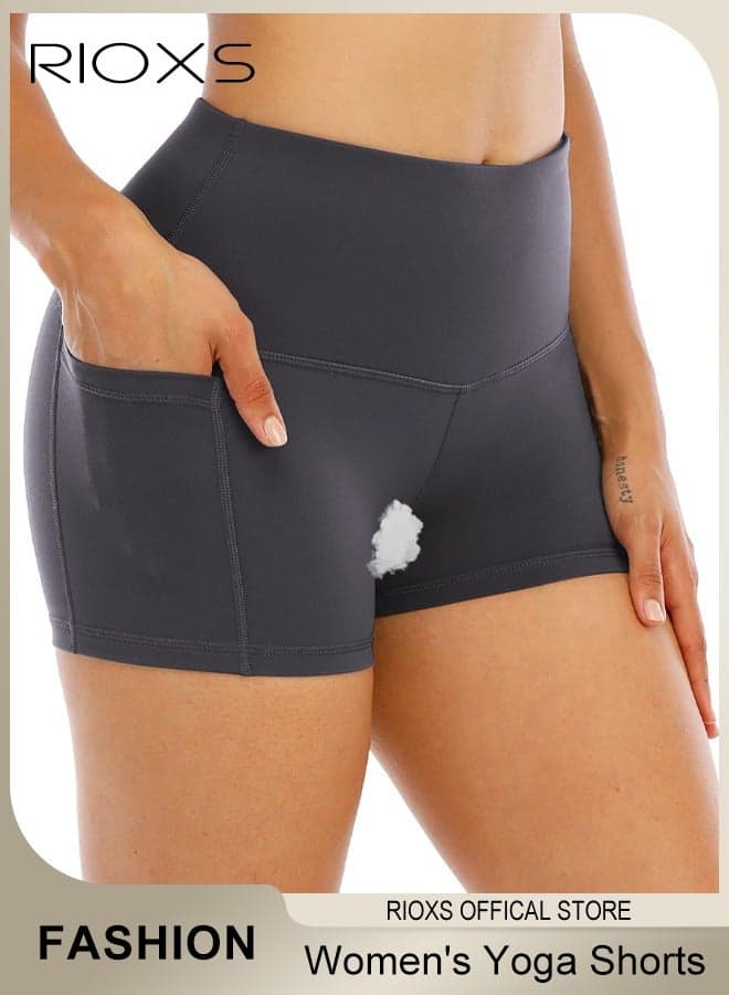 Women's High Waisted Tummy Control Shorts Workout Yoga Pant Athletic Soft Training Shorts With Side Pockets For Phone