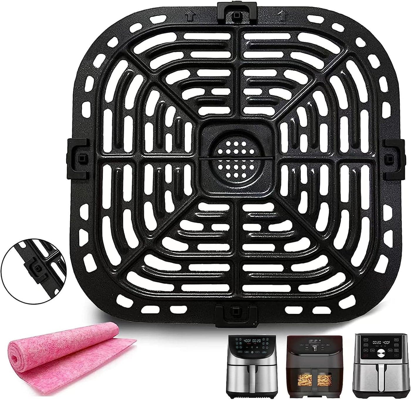 Air Fryer Grill Pan for Instants Vortex Plus 6QT Air Fryers Upgraded Air Fryer Grill Crisper Plate Tray with Rubber Bumpers for Instants Vortex 57QT 6QT Air Fryer Nonstick Dishwasher Safe