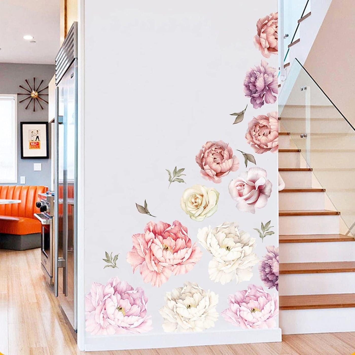 Large Floral Wall Decals 15 Peonies Flower Set Stickers for Bedroom Living Room Nursery Elegant Floral Decals for Home Decor Boho Botanical Style