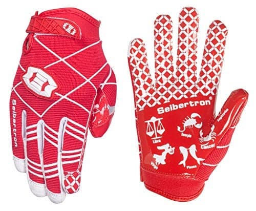Seibertron Pro 3.0 Twelve Constellations Elite Ultra-Stick Sports Receiver Glove Football Gloves fit for Youth Child Kids red S