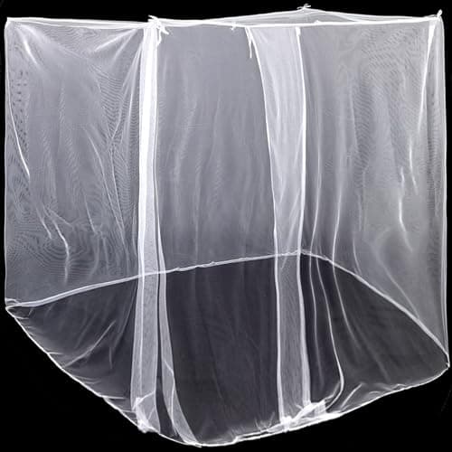 Mindsoft 4 Corners Mosquito Net for Mosquiteros para Camas Bed Canopies Netting Bed Drapes Rectangular Mosquito Mesh for Camping Home Outdoor Travel(White,L87 X W79 X H79 Inch,Single-Side Opening)