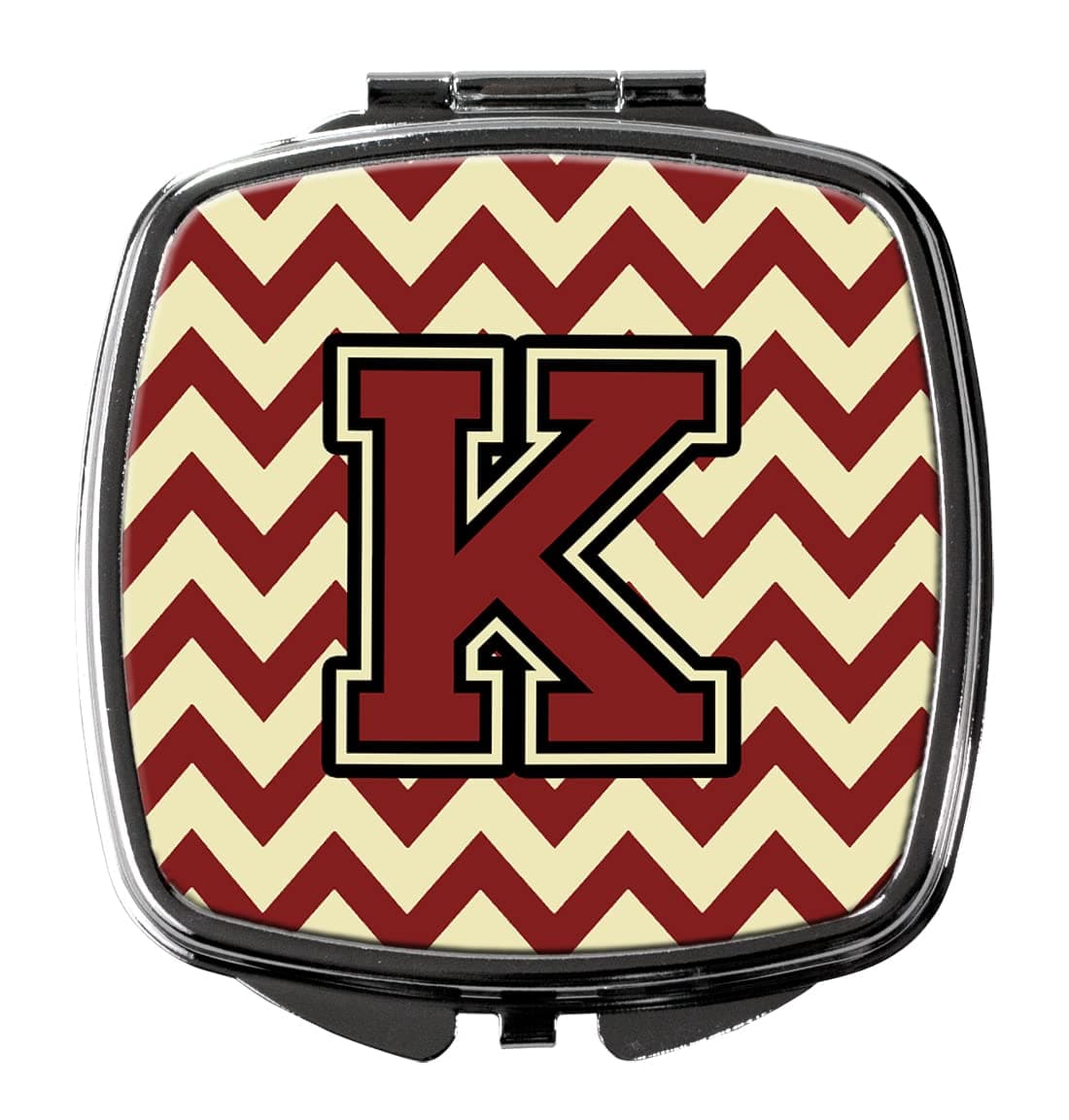 Caroline's Treasures CJ1061-KSCM Letter K Chevron Maroon and Gold Compact Mirror Decorative Travel Makeup Mirror for Women Girls Gifts Pocket Makeup Mirror Folding Handheld