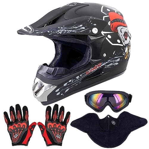 OUMURS Adult Dirt Bike Helmet with Goggles Gloves & Mask Adjustable Sun Visor DOT/FMVSS-218 Motorcycle Adults ATV Helmet Off-Road Motocross Downhill Moped MX for Unisex-Adult-New Black Skull, L