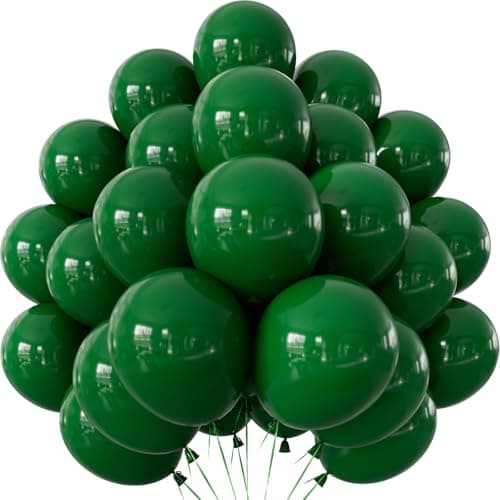 Adeyoo Dark Green Balloons Forest Green Balloons 12 Inch Round Latex Balloon with Ribbons Shiny Party Balloon for Christmas Birthday Football Baby Shower Jungle Safaril Theme Party Supplies 50Pcs