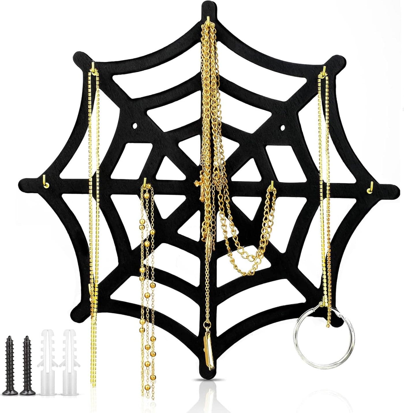 Glenmal Halloween Gothic Earring Stand Jewelry Holder Black Key Holder Halloween Mount Hanger Decor Organizer for Kitchen Room Home Front DoorSpider Web