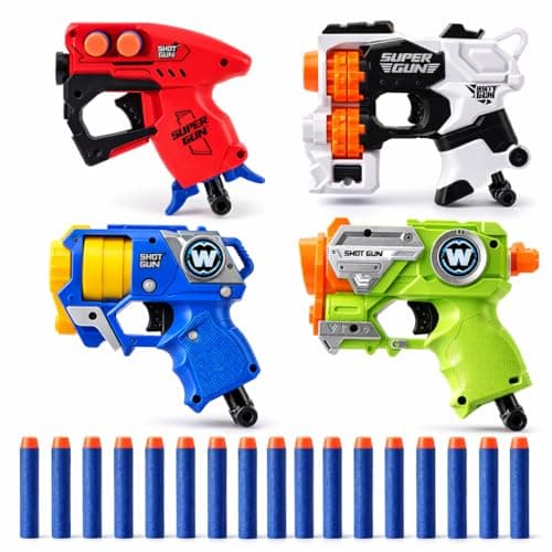 4 Pack Mini Foam Dart Blaster Individually Wrapped Party Favor Set for Kids Pull Back Single Shot Toy Guns with 16 Soft Foam Darts 50 Ft Range