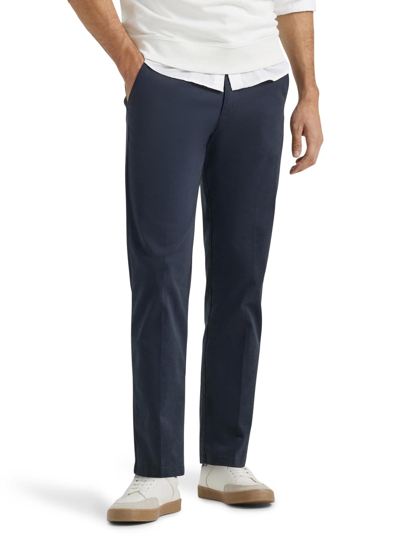 Lee Men's Extreme Motion Flat Front Regular Straight Pant Navy 33W x 32L