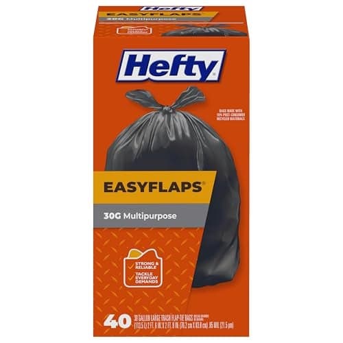 Hefty Easy Flaps Multipurpose Large Trash Bags, 30 Gallon, 40 Count