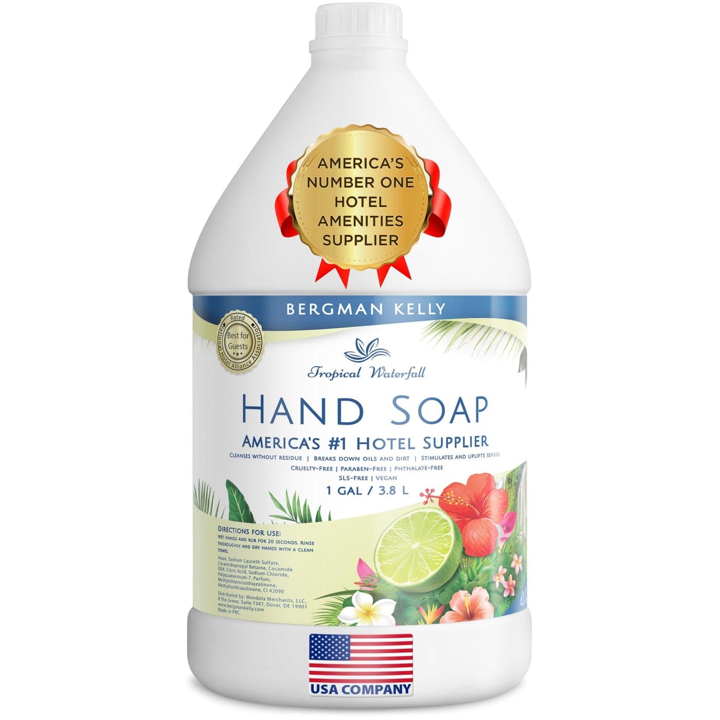 BERGMAN KELLY Refill Gallon Size Liquid Hand Soap 128 fl oz Tropical Waterfall Scent Delight Your Guests with an Invigorating Refreshing Hand Body Soap Quality Guest Hotel Toiletries in Bulk