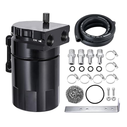 EVIL ENERGY Oil Catch Can, 300ML Baffled Oil Can, Universal Aluminum Air Oil Separator Breather Tank with 5/8" ID 5FT NBR Fuel Hose Kit