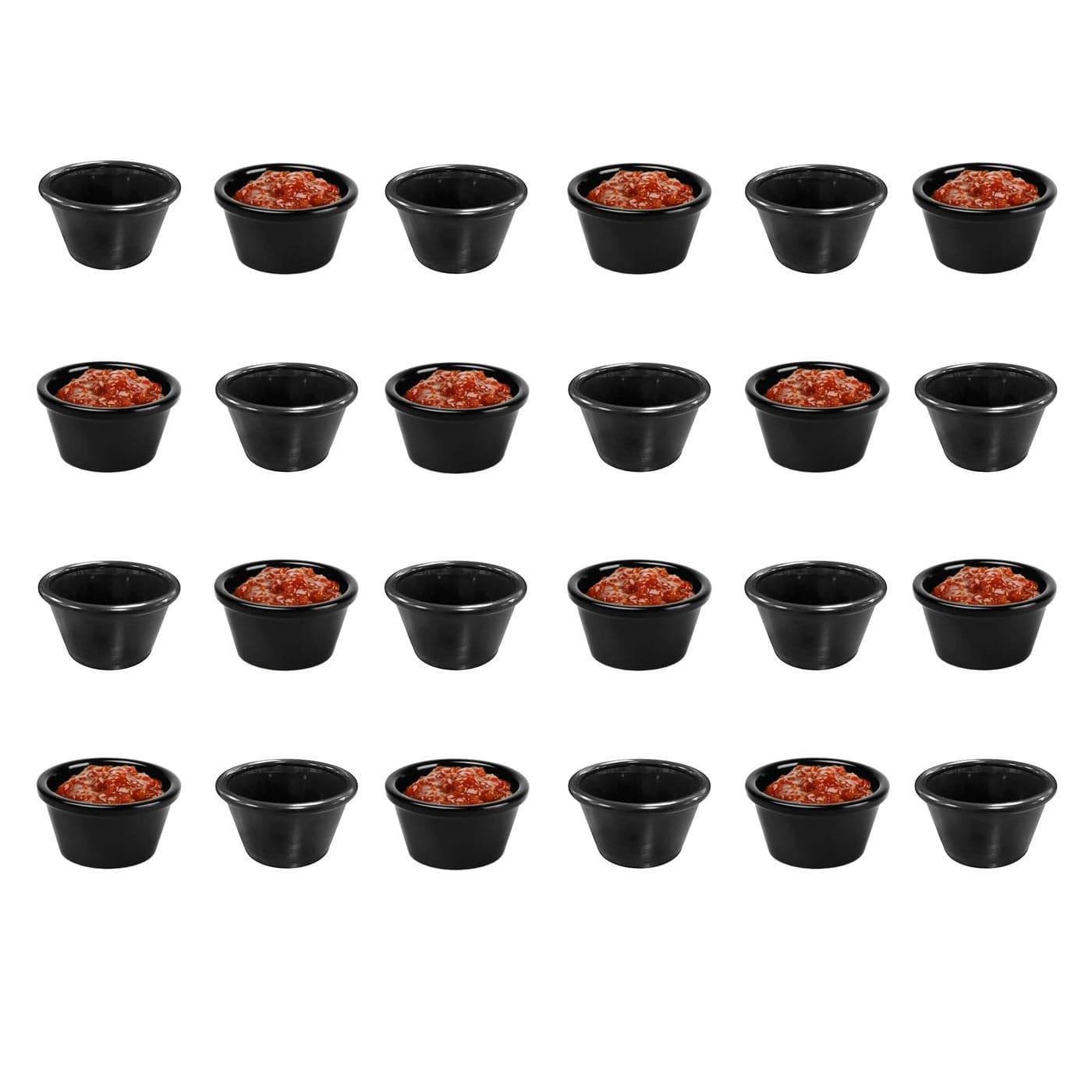 Chabrias Pack of 24 Plain Traditional Ramekins Condiment Pots Sauce Ramekins Dip Bowls Tough Plastic Sauce Pots Made in England Black 15oz