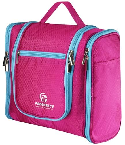 Hanging Toiletry Bag Extra Large Capacity | Premium Travel Organizer Bags For Men And Women | Durable Waterproof Nylon Bathroom, Shower, Makeup Bag For Toiletries, Cosmetics, Brushes, Shampoo (Pink)