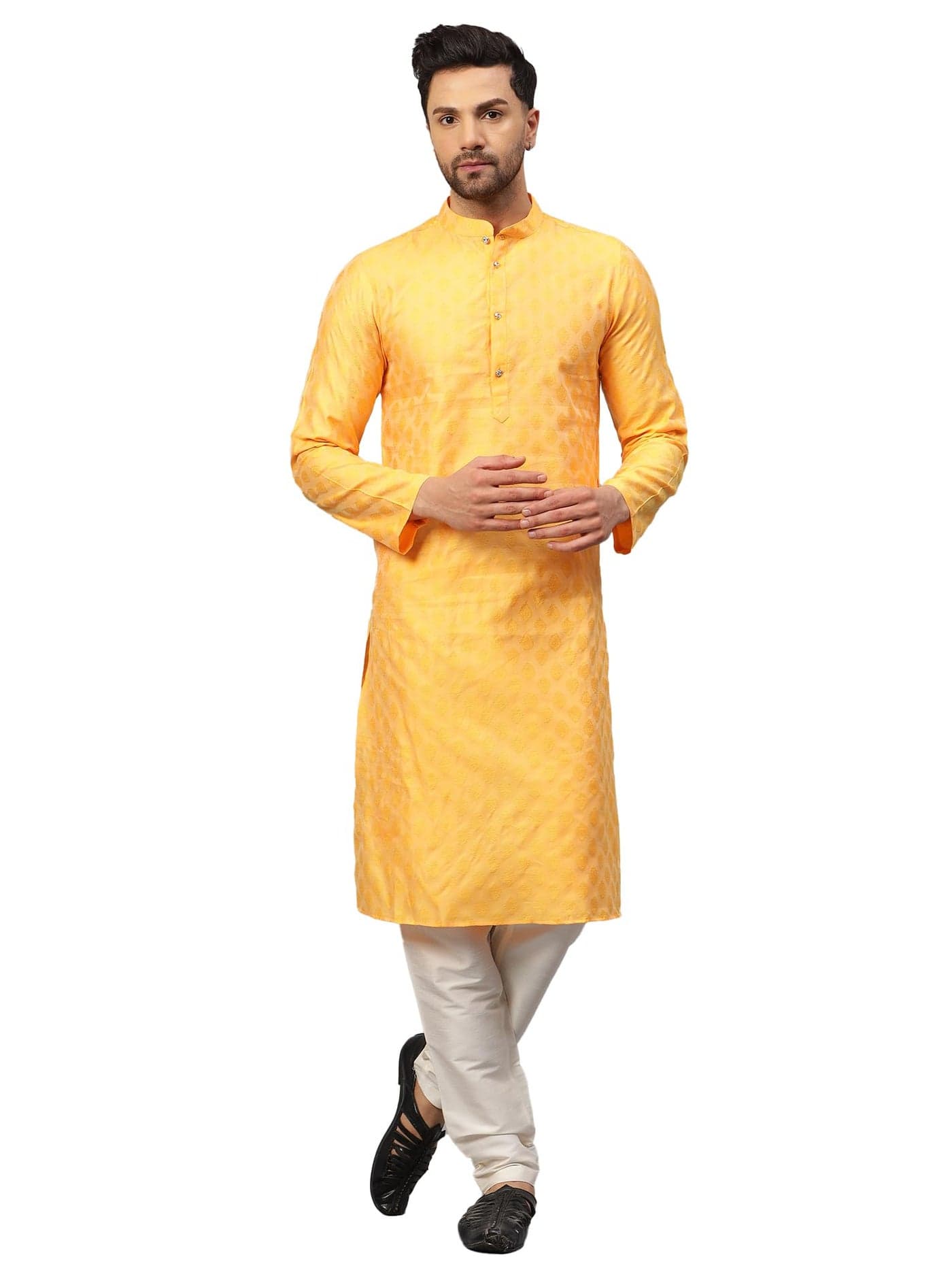 LATEST CHIKAN Men's Cotton Silk Blend Kurta and Pyjama Set