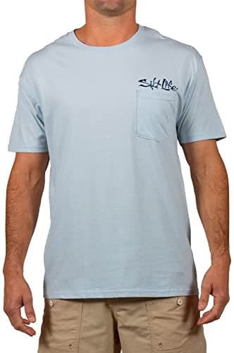 Salt Life Mens Blue Brew Crab Short Sleeve Classic Fit Shirt, Blue Stone, Small