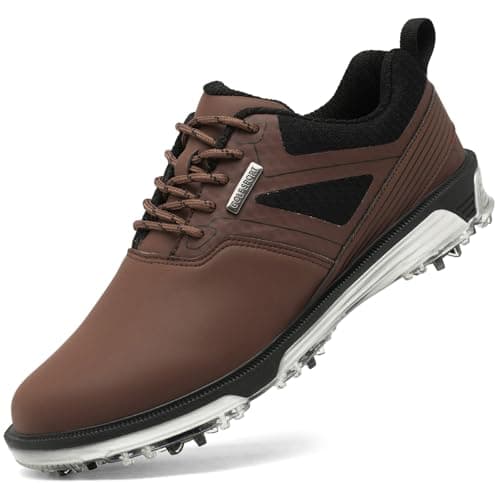 ULTIANT Men's Golf Shoes Fixed Nailless Sole Waterproof Lightweight No-Slip Walking Shoes Size7.5-14(Brown,47)