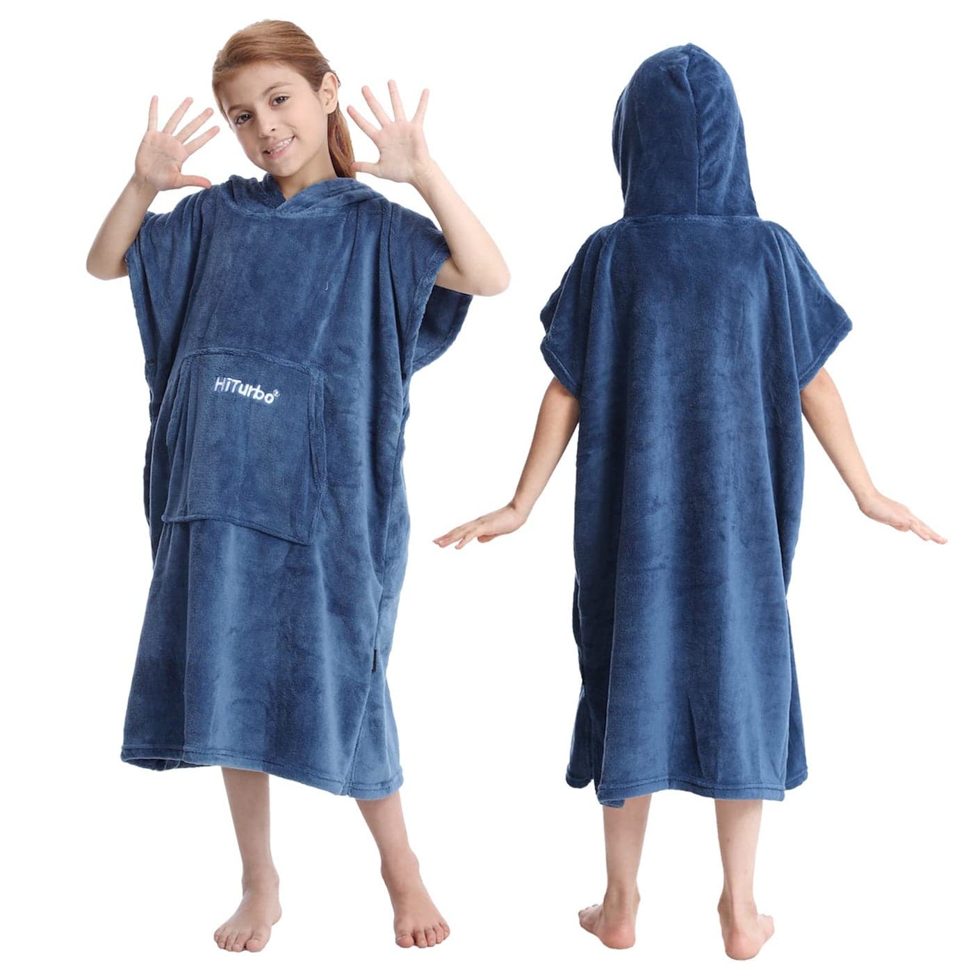Hiturbo Kids Towel Changing Robe Soft Plush Bath Towels Warm Coral Fleece Hoodie Swim Surf Poncho for 512 Years Navy
